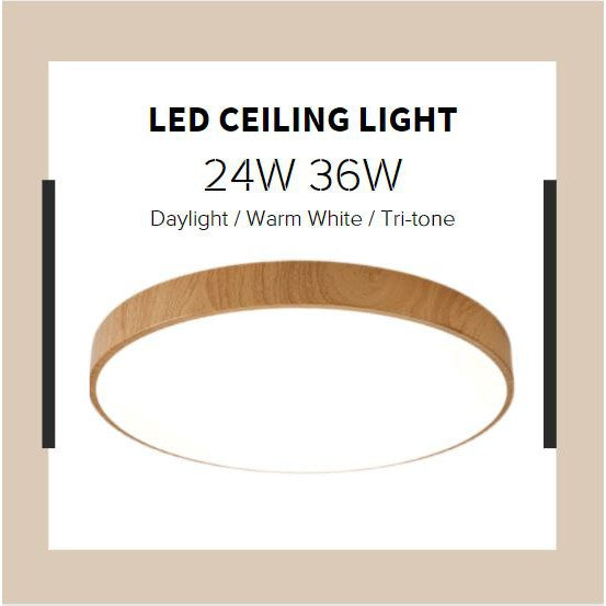 TML 24W 36W Nordic Minimal LED Ceiling Light Wood Laminate Frame Daylight Warm White Tritone Macaron