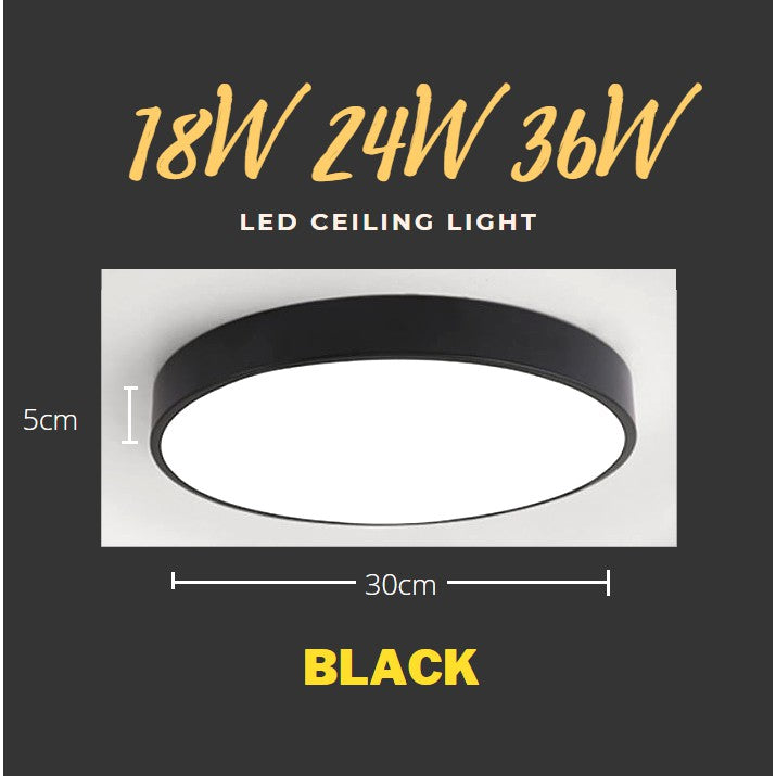 TML 18W 24W 36W Black White Green LED Nordic Minimal Ceiling Light - Daylight Warm White Tri-tone Macaron