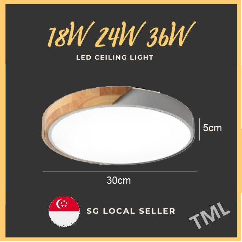 TML 24W 36W Square Nordic Ceiling Light Black White Wooden Frame Round