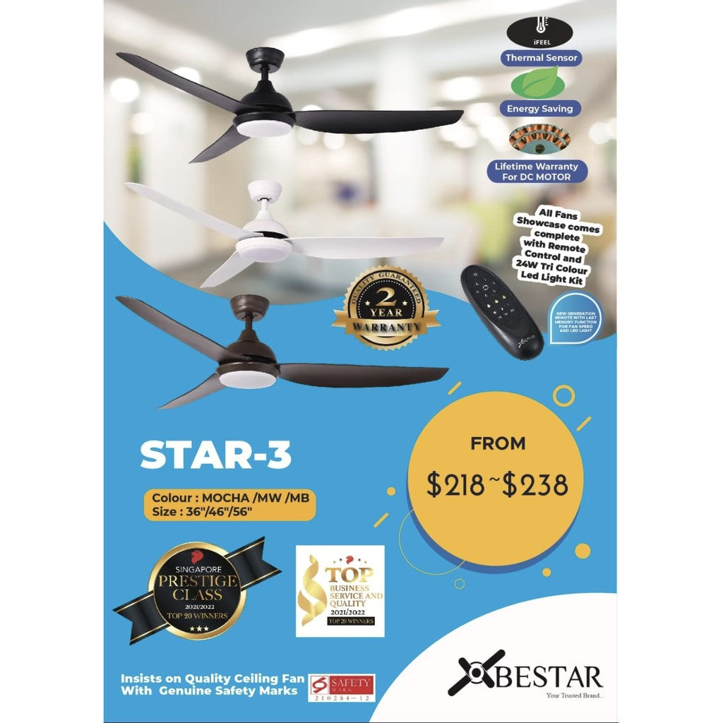 [Installation] Bestar Star-3 Ceiling Fan with 24W LED Light 36inch 46inch 56inch 36" 46" 56" STAR3