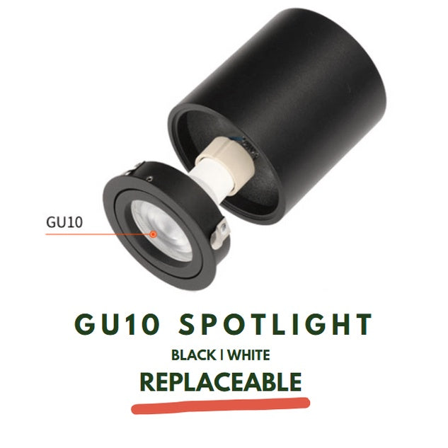 Premium LED GU10 Adjustable Spotlight Cylindrical Black White Replaceable GU10 Rotatable TML