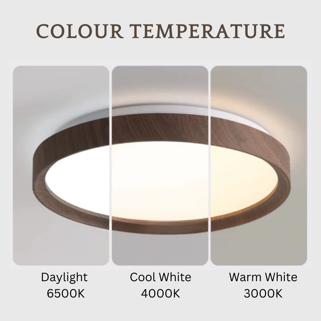Premium Dark Wood Walnut Print LED Ceiling Light Japandi Style