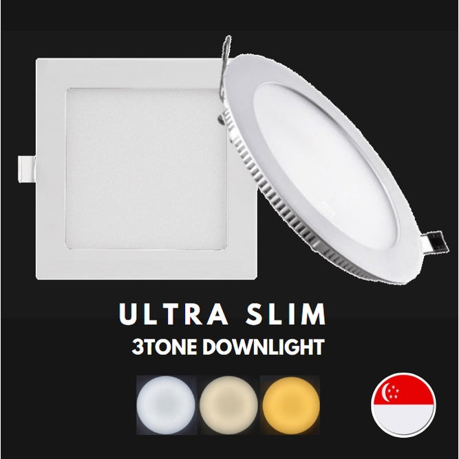 Ultra Slim Downlight LED  9W 12W  Round Square 3Tone Tri tone Tricolor Tri color Recessed Ceiling Light TML