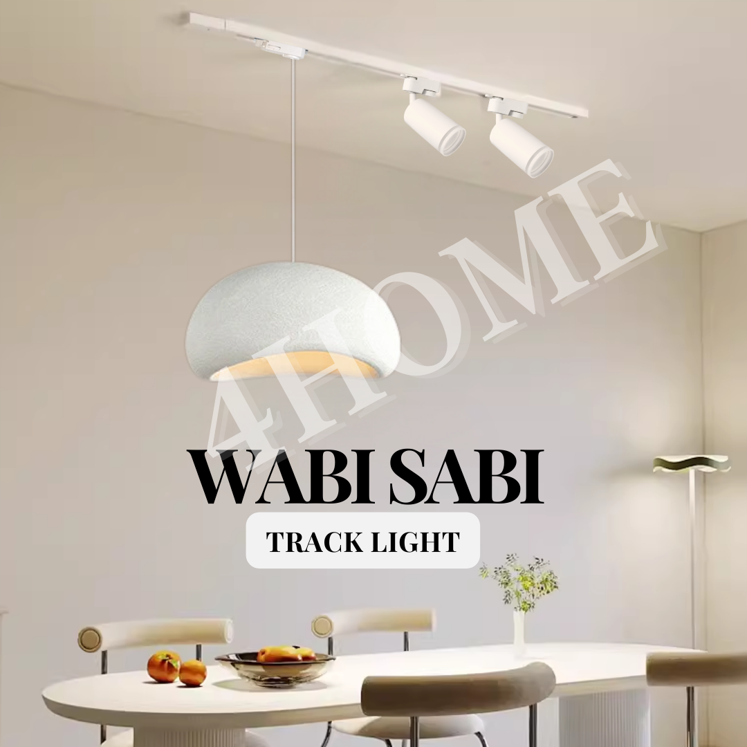 Minimalist Wabi-Sabi Cloud Egg-shaped Chandelier Pendant with Spotlight Track Light Island Dining Table