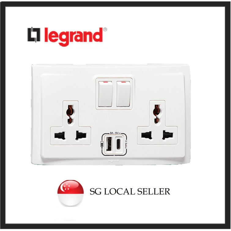 Legrand Mallia 2G Multistandard socket outlet with USB charger White Matt Black Silver