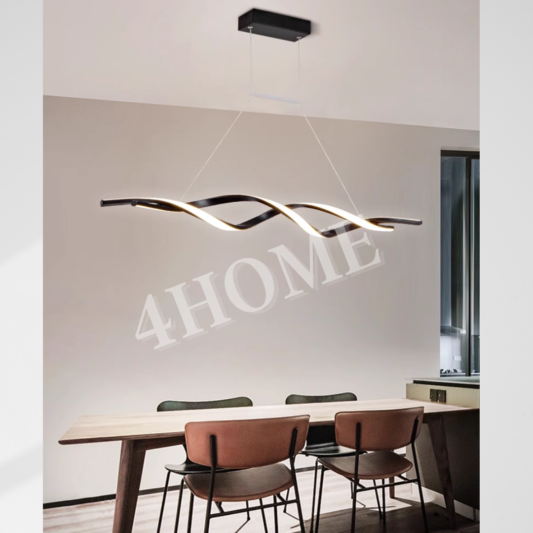 Premium Modern Wavy Dual Twist long Black Linear Pendant Light for Dining Island