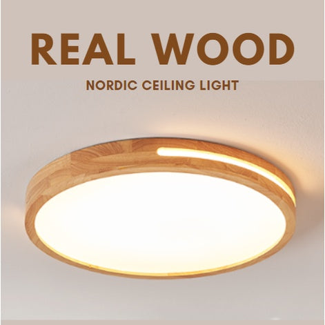 Real Wood Nordic Minimal LED Ceiling Light Wood Frame Tritone Macaron TML