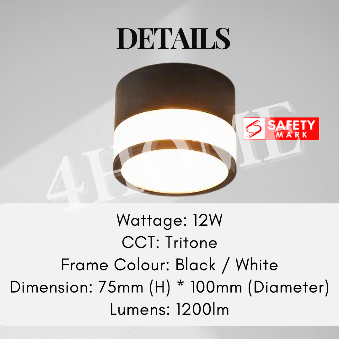 Premium Modern Black White LED Surface Cylindrical Spotlight with Side Luminance Safety Mark