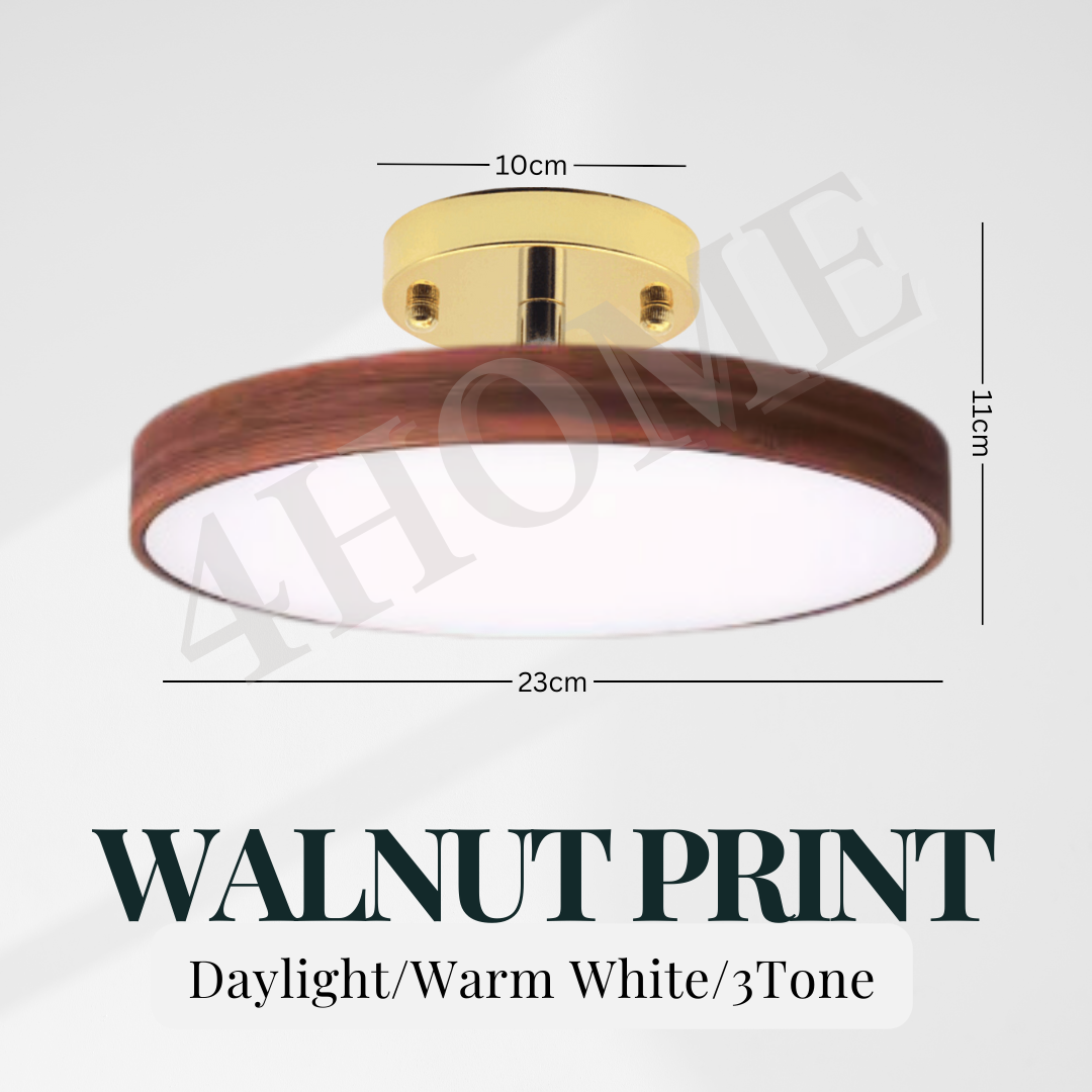 Premium Nordic UFO 24W 36W Black White Walnut Pine Wood Print Minimal LED Ceiling Light - Daylight Warm White Tri-tone Macaron