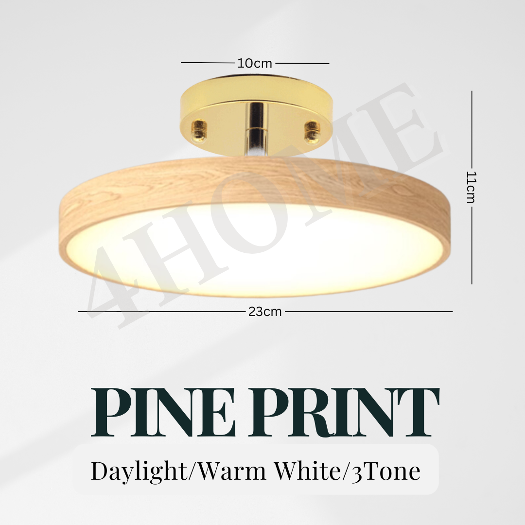 Premium Nordic UFO 24W 36W Black White Walnut Pine Wood Print Minimal LED Ceiling Light - Daylight Warm White Tri-tone Macaron