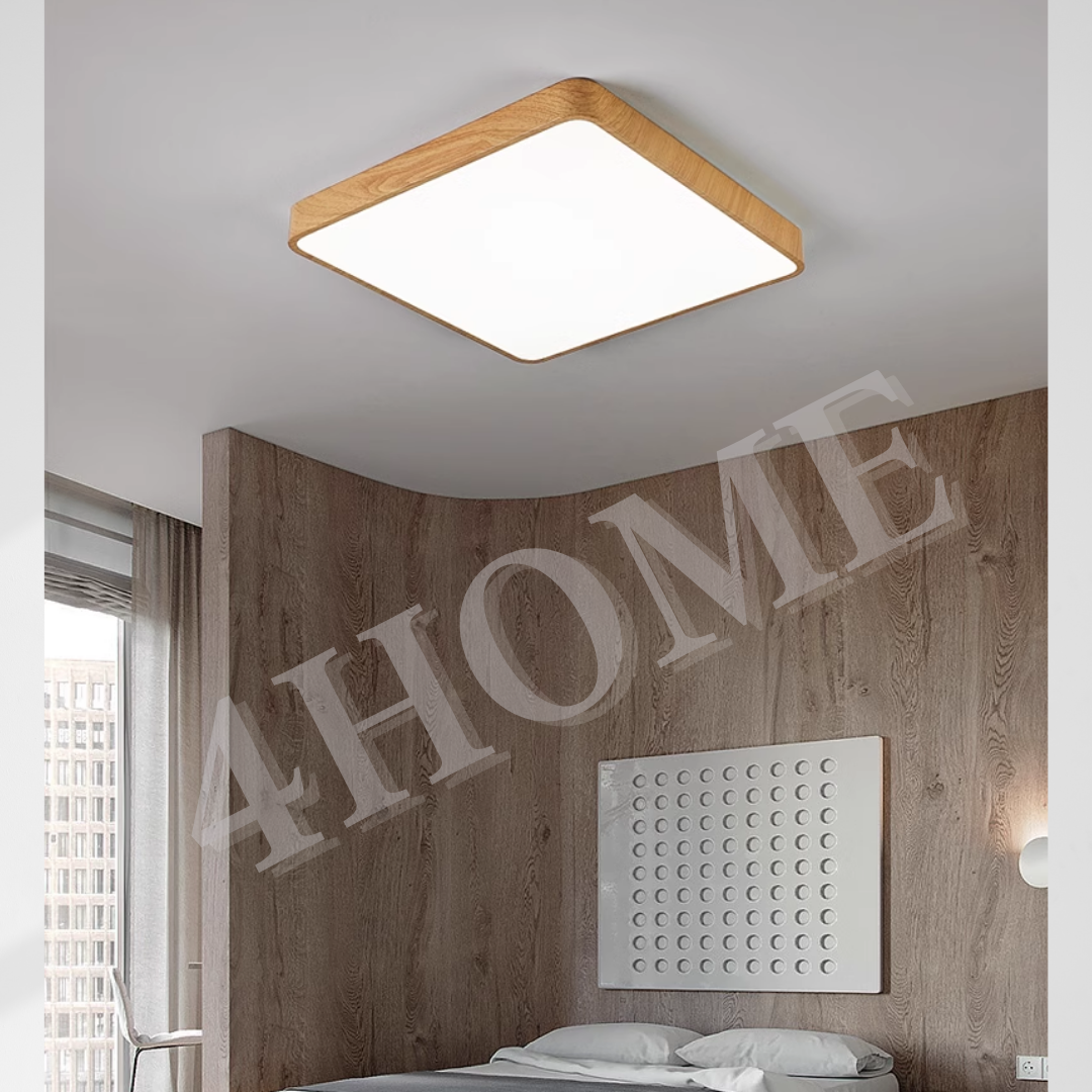 36W Nordic Minimal LED Ceiling Light Wood Laminate Square Frame Daylight Warm White Tritone Macaron