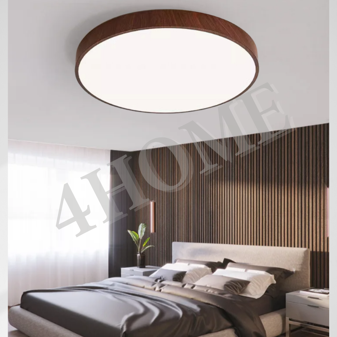 Nordic Walnut Dark Wood Print LED Ceiling Light Minimal - Daylight Warm White Tri-tone Macaron GSE