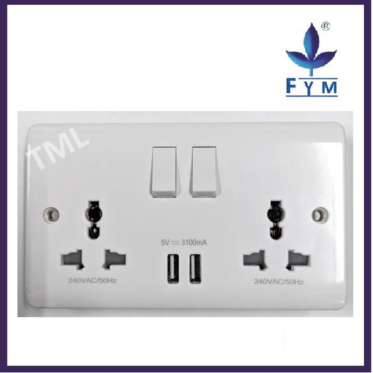 [SG Local Seller] FYM Wall Power Socket Outlet with USB Port Single Socket Double Socket UP2100WH UP3100WH