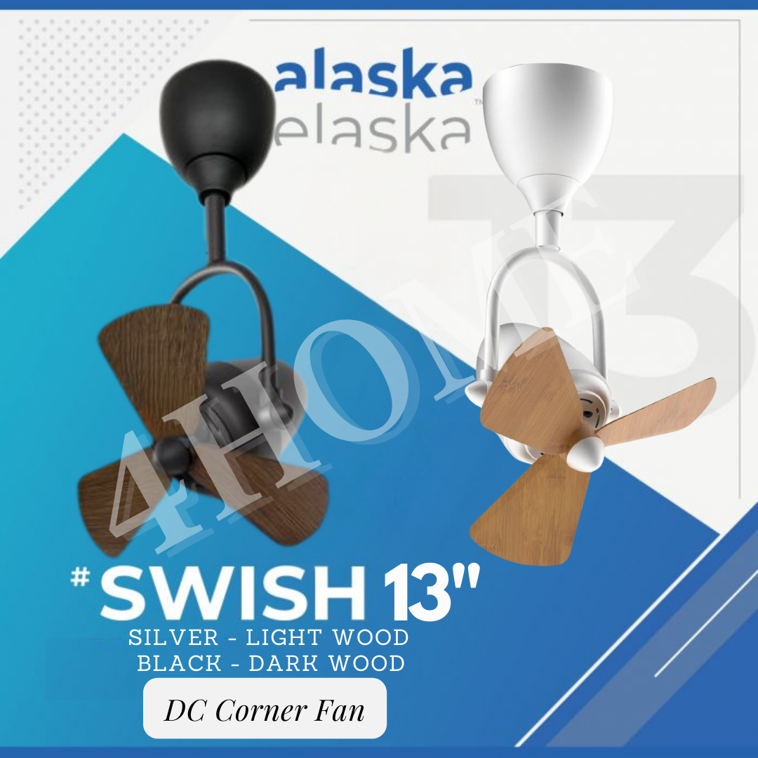 Alaska SWISH 13″ CORNER DC CEILING FAN Dark Wood Parquet Wood White