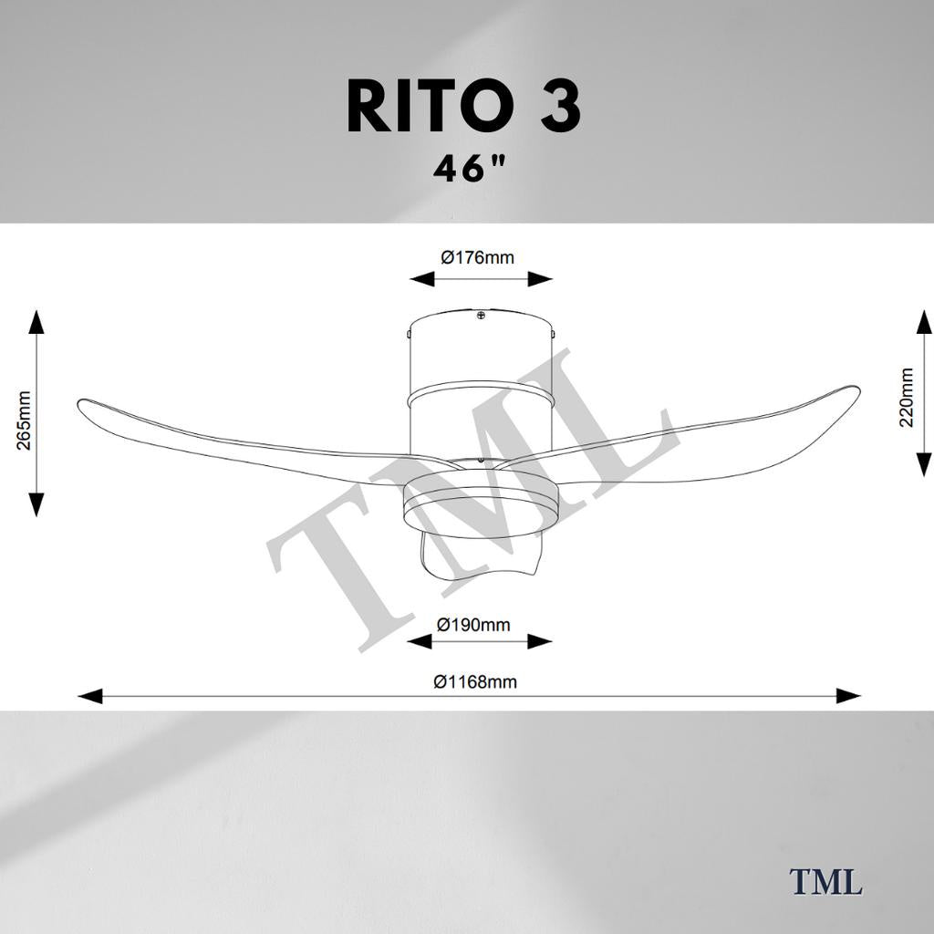 Fanco Smart RITO 3 RITO 5 Black White Pine Wood Ceiling Fan 3 Blades 5 Blades TML