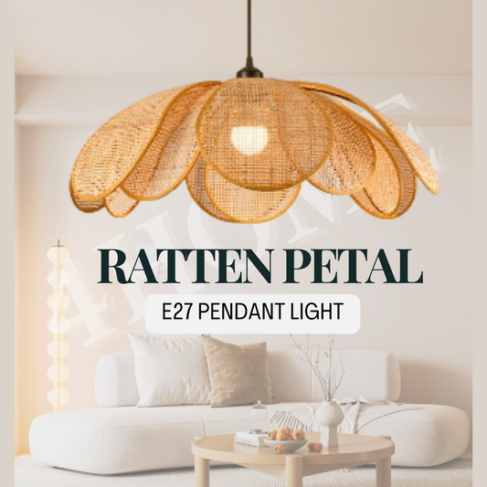 Japanese Design Rattan Flower Petal Pendant Light Dining Living Hall Bedroom E27 Handmade Woven