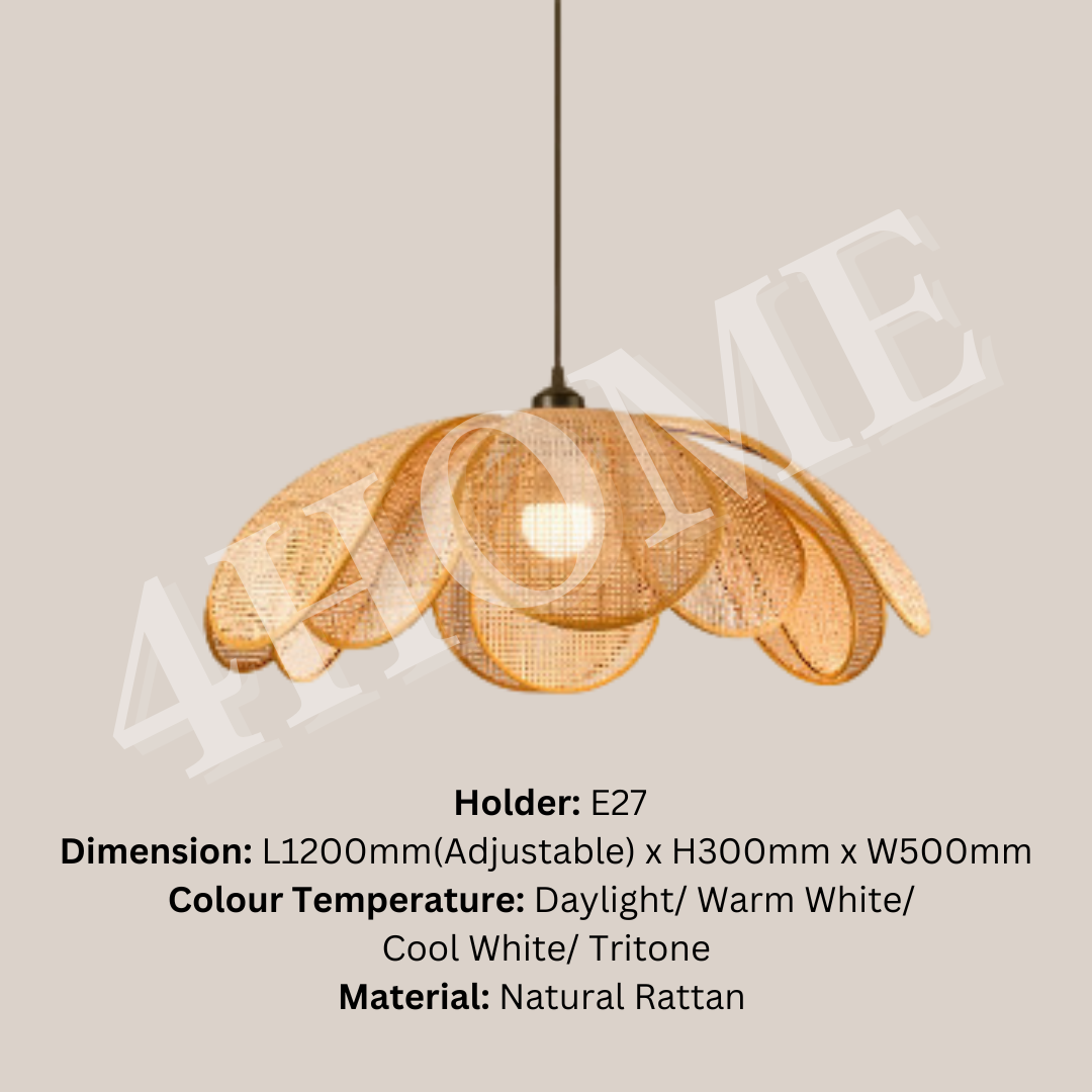 Japanese Design Rattan Flower Petal Pendant Light Dining Living Hall Bedroom E27 Handmade Woven