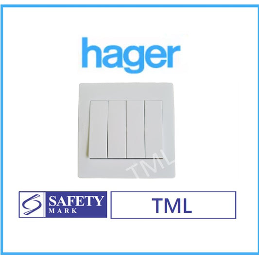 Hager 4Gang 4G 4G1W 4G2W Quadruple Wall Switch White