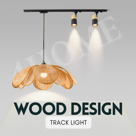 Japanese Rattan Wood Print GU10 Track Holder with E27 Pendant Track Light