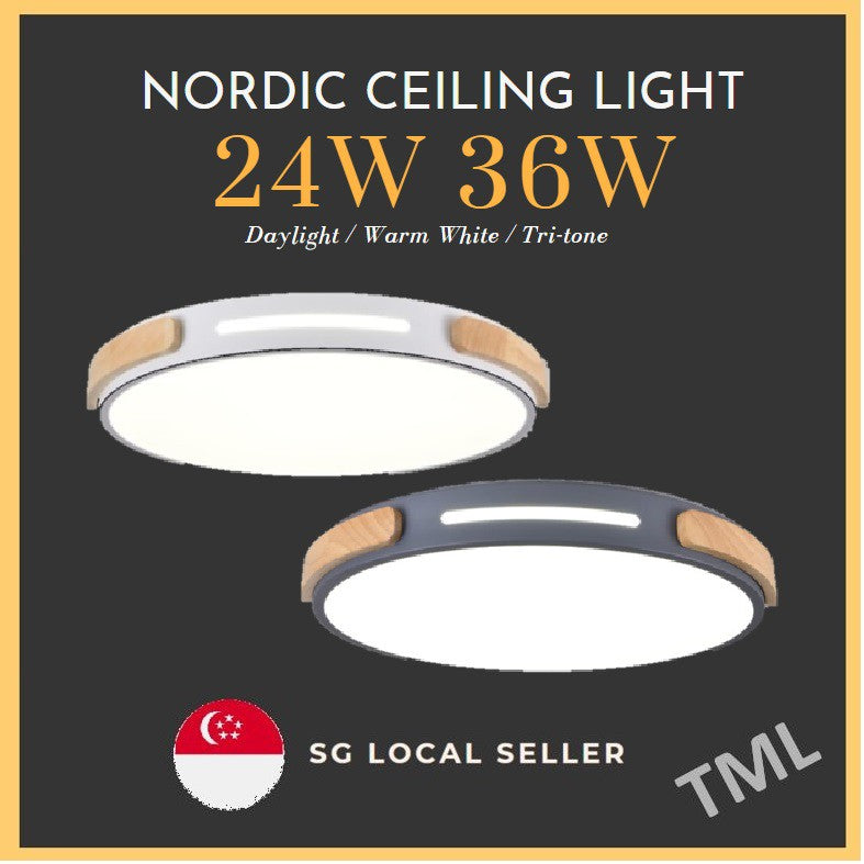 TML 18W 24W 36W White Grey with Wood LED Nordic Ceiling Light