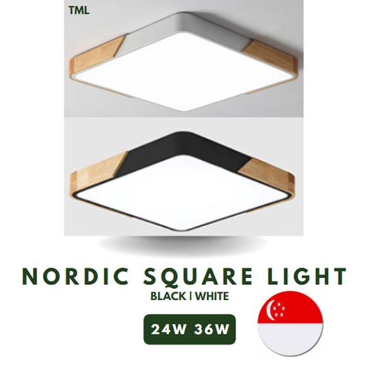 Nordic Square with Wood LED Ceiling Light 24W 36W TML