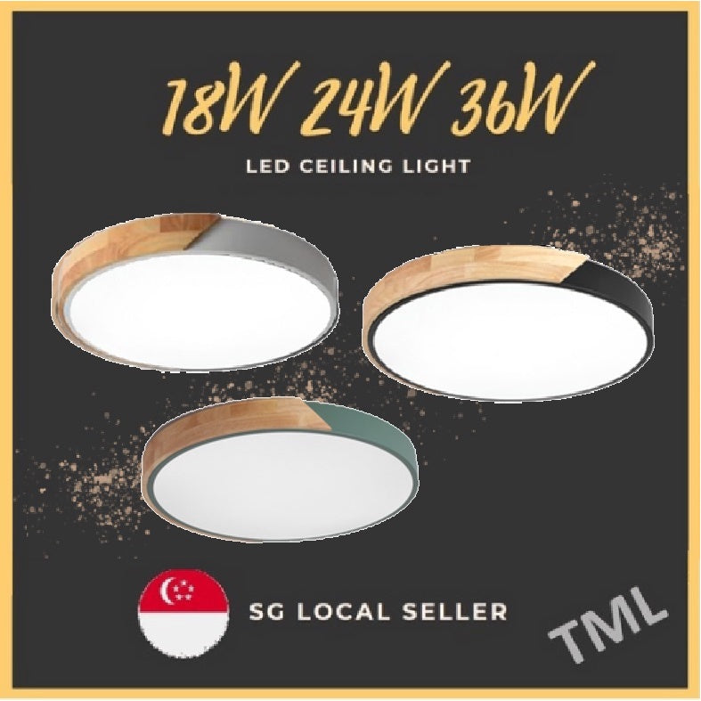 TML 18W 24W 36W Nordic Ceiling Light LED Black Green White Wood Frame