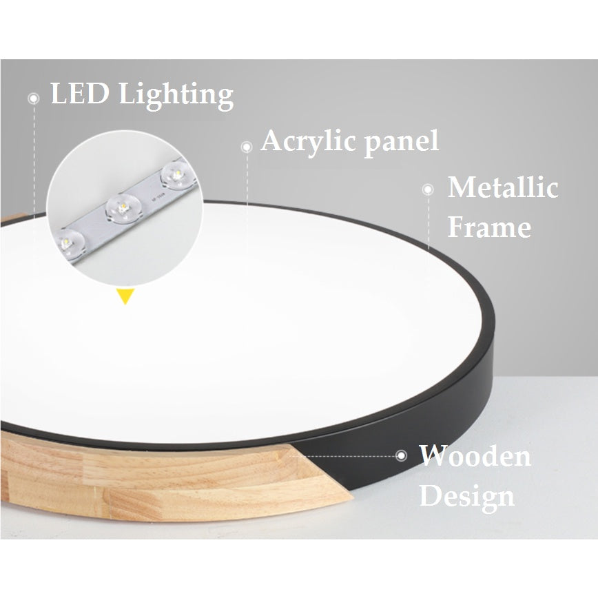 TML 24W 36W Premium Nordic LED Ceiling Light Gold Wood Design- Daylight Warm White Tri-tone Macaron