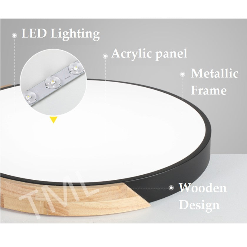 TML 18W 24W 36W Nordic LED Ceiling Light Black White Wood Frame