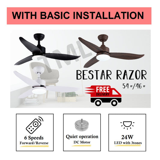 Installation Bestar Razor Ceiling Fan with 24W LED Light 46inch / 54inch 46" 54"