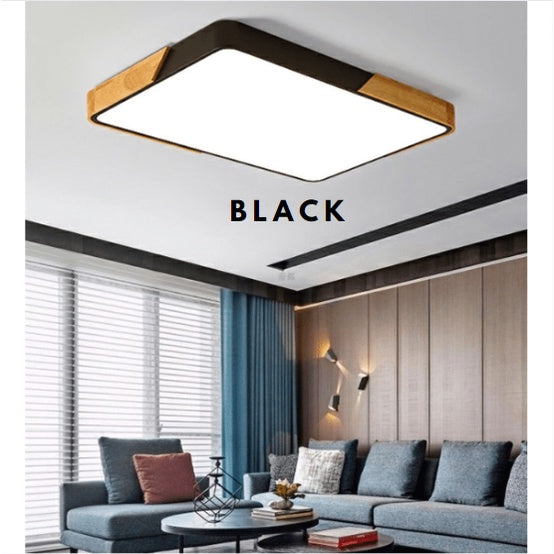 48W 72W Nordic Black White with Wood Rectangular LED Ceiling Light for Kitchen Living Room TML