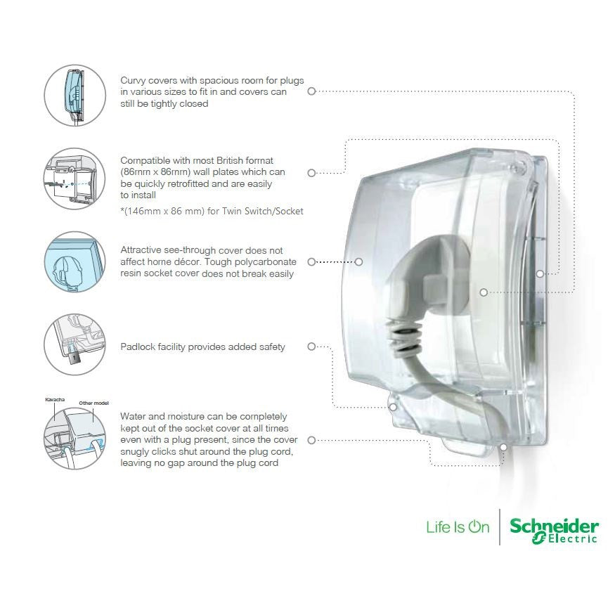 Schneider Electric Kavacha Weatherproof Socket Cover Switch Cover Waterproof Protector Cover 1G 2G 1Gang 2Gang TML