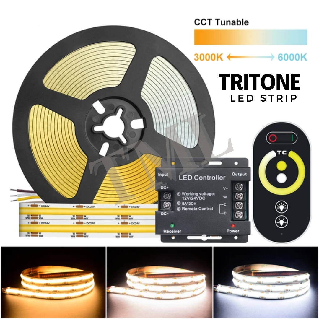 Tri-tone COB LED Strip Light 3tone Dimmable 5meters