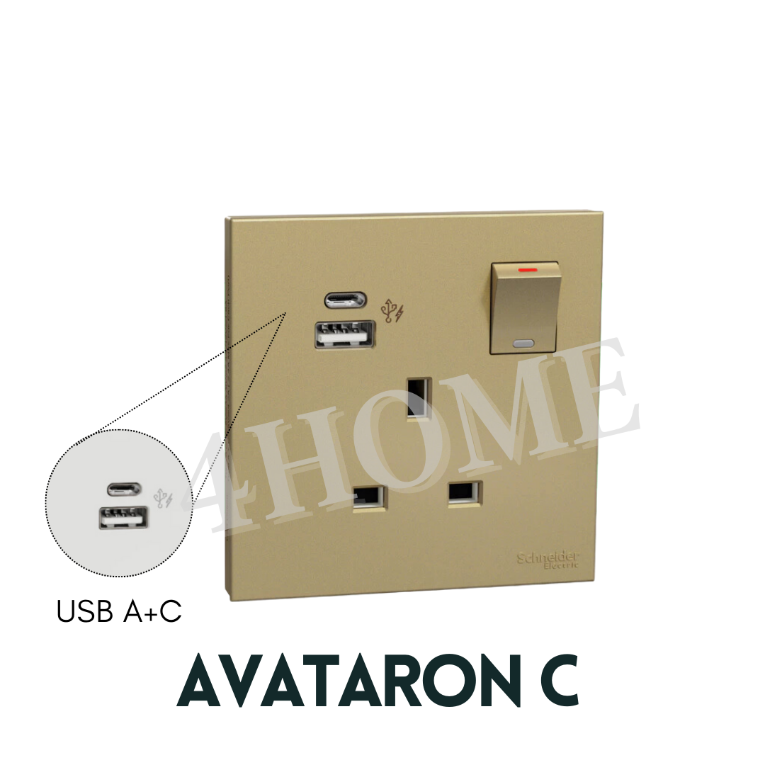 Schneider Electric AvatarOn C USB Socket Type A+C White Dark Grey Wine Gold