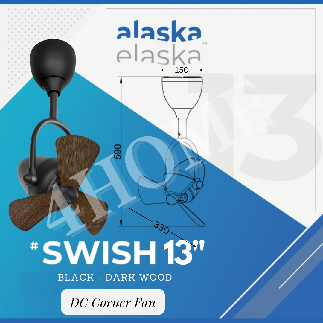 Alaska SWISH 13″ CORNER DC CEILING FAN Dark Wood Parquet Wood White