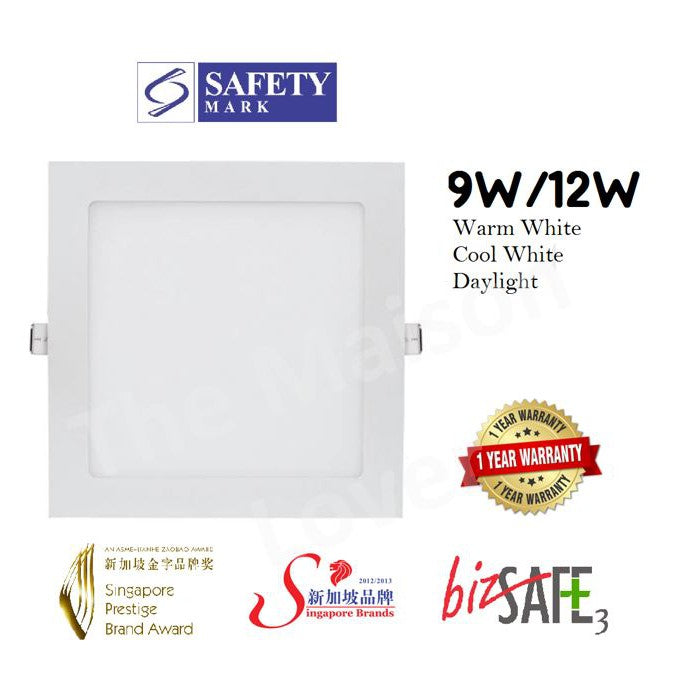 LED Downlight Panel Square 9W 12W Singapore Safety Mark Recessed Panel Ceiling Light TML