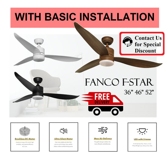 Fanco F-Star Ceiling Fan with LED Light 36 / 46 / 52 inch With Standard Installation FStar F Star