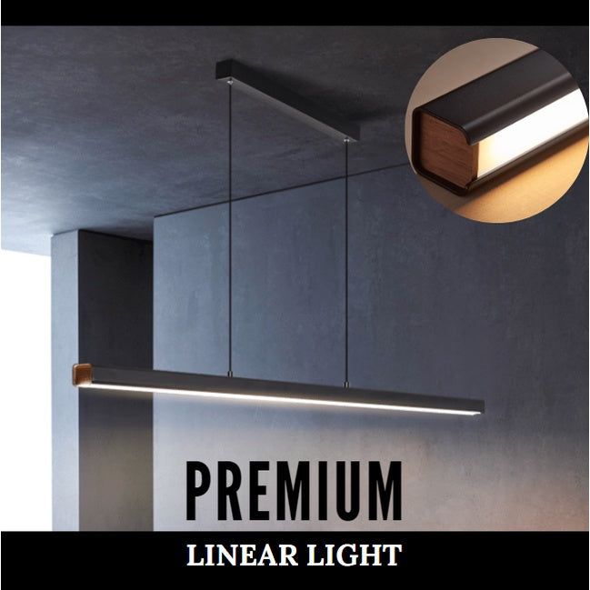 Premium Black Wood Linear Pendant Light 32W 3Tone Dining Island Study Kitchen