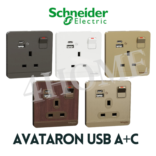 Schneider Electric AvatarOn USB Socket Type A+C White Dark Grey Wine Gold Dark Wood Hairline Gold