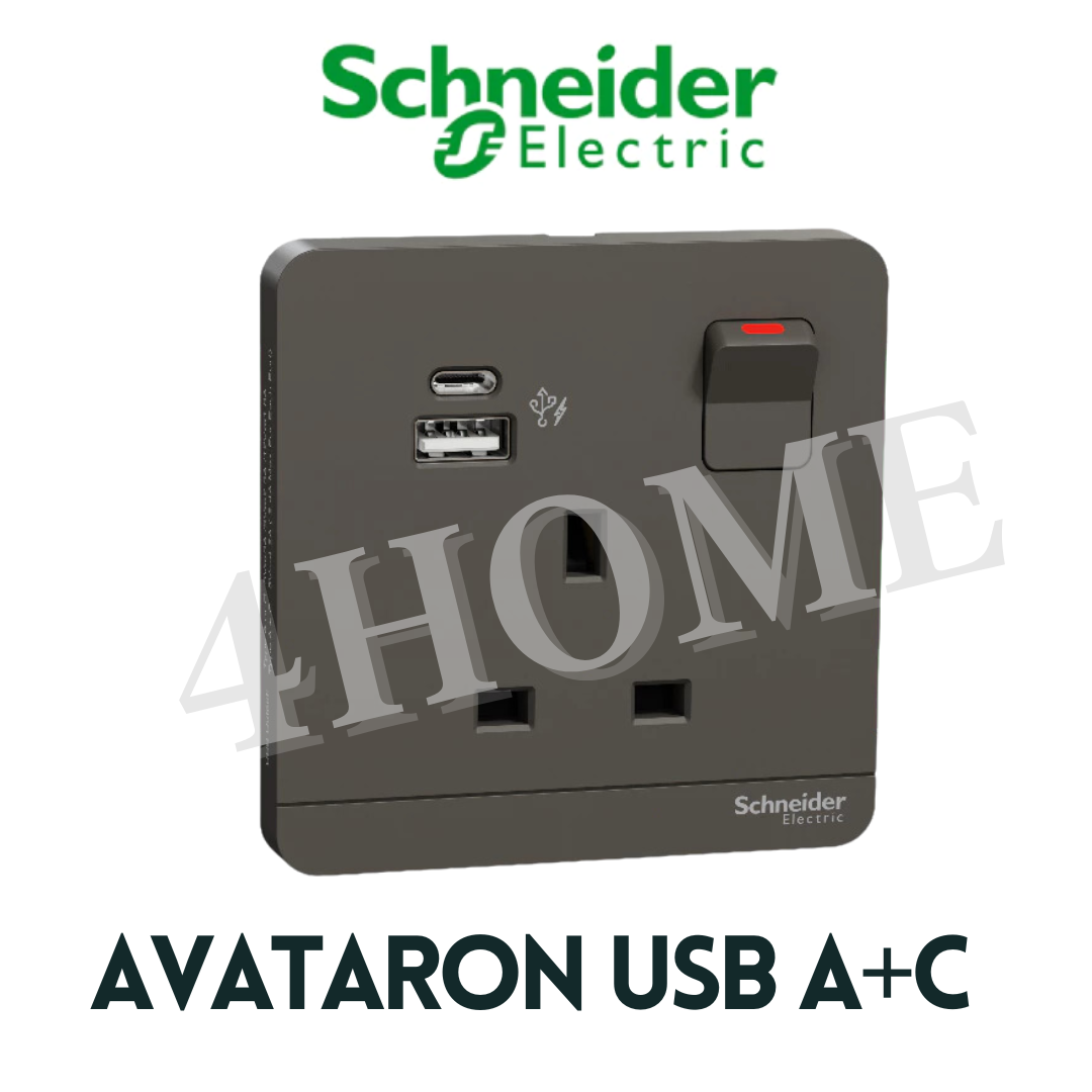 Schneider Electric AvatarOn USB Socket Type A+C White Dark Grey Wine Gold Dark Wood Hairline Gold