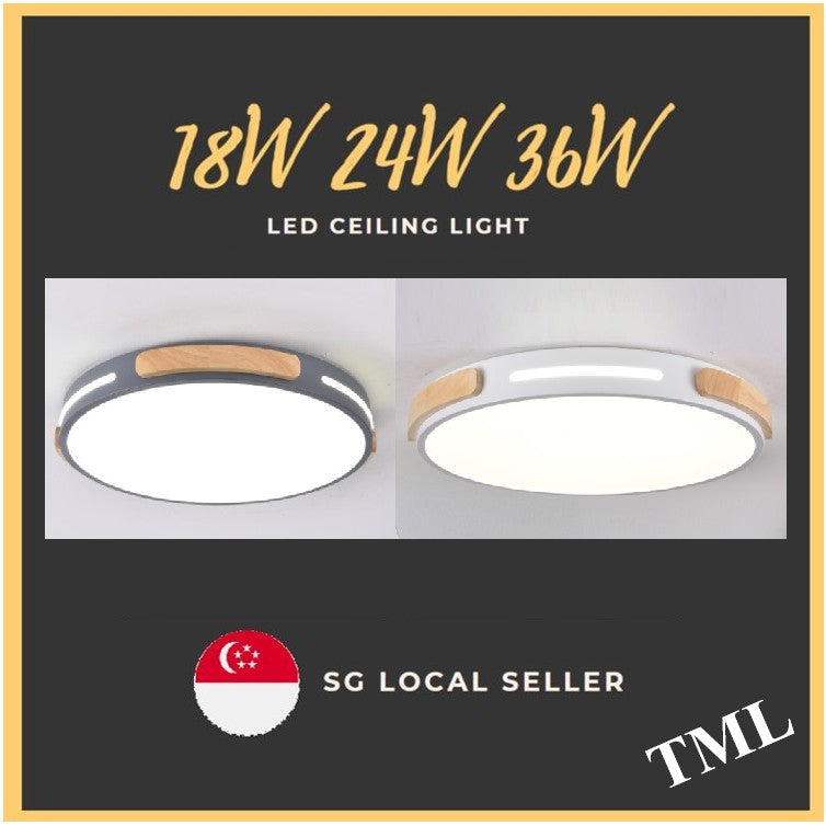 TML 18W 24W 36W White Grey with Wood LED Nordic Ceiling Light