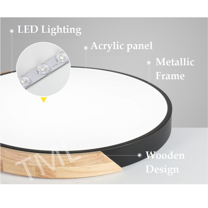 TML 24W 36W Square Nordic Ceiling Light Black White Wooden Frame Round