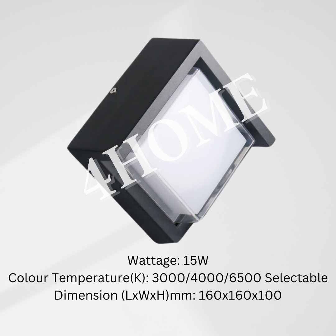 Waterproof Ceiling Light Wall Light Black Frame 15W IP65 Outdoor Balcony Bathroom