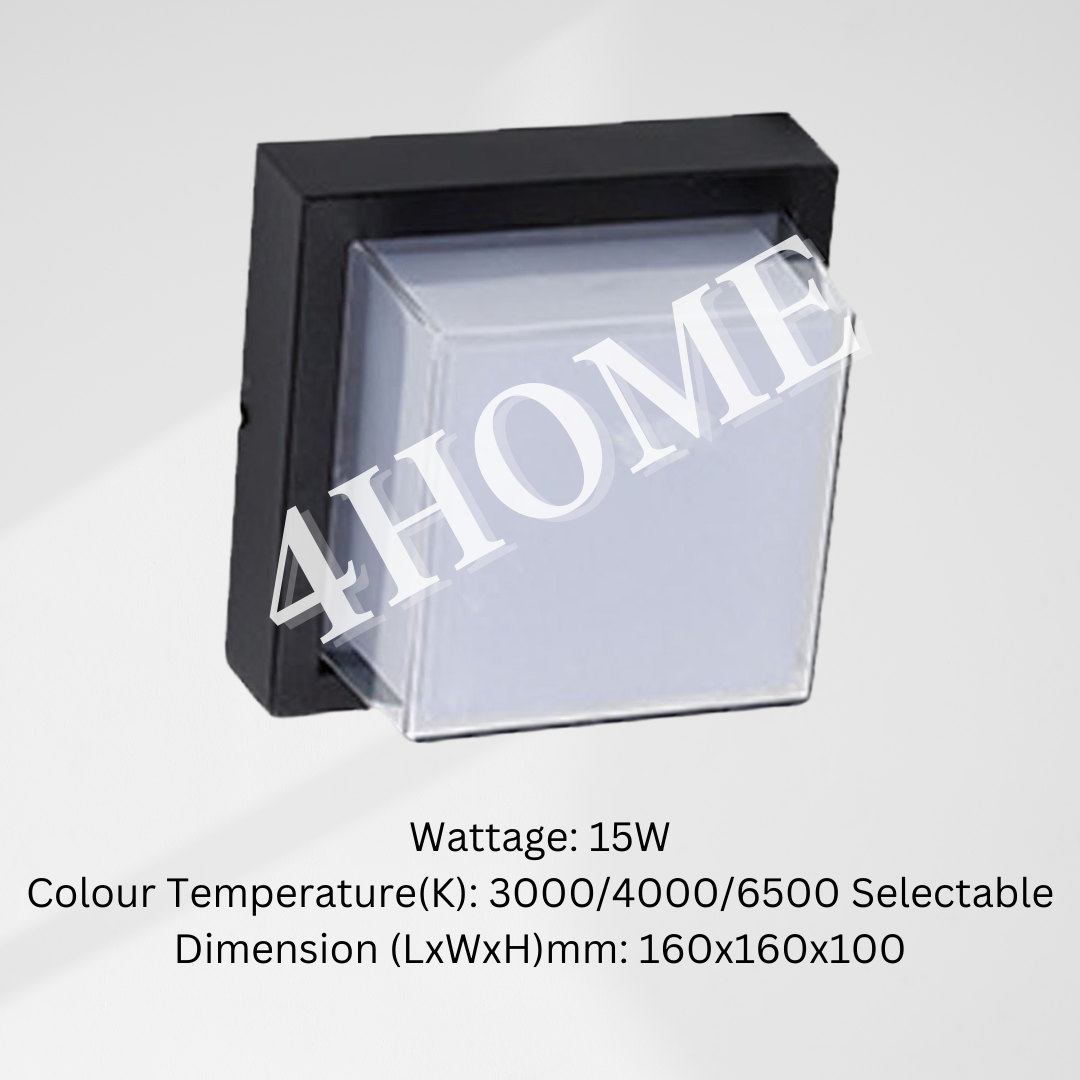 Waterproof Ceiling Light Wall Light Black Frame 15W IP65 Outdoor Balcony Bathroom