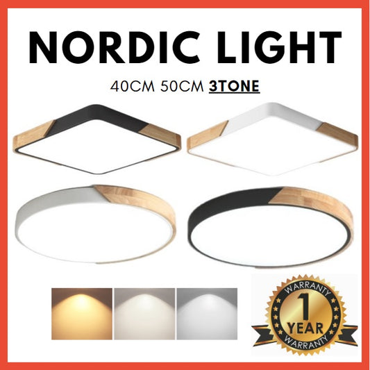 1YEAR WARRANTY Nordic LED Ceiling Light 3Tone 30W 48W with Wood 40cm 50cm