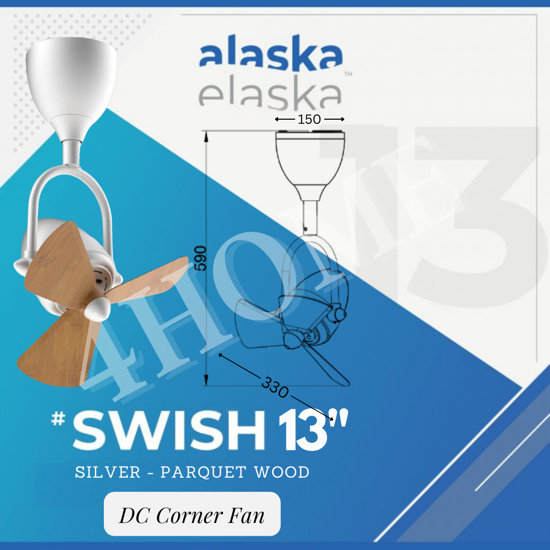 Alaska SWISH 13″ CORNER DC CEILING FAN Dark Wood Parquet Wood White