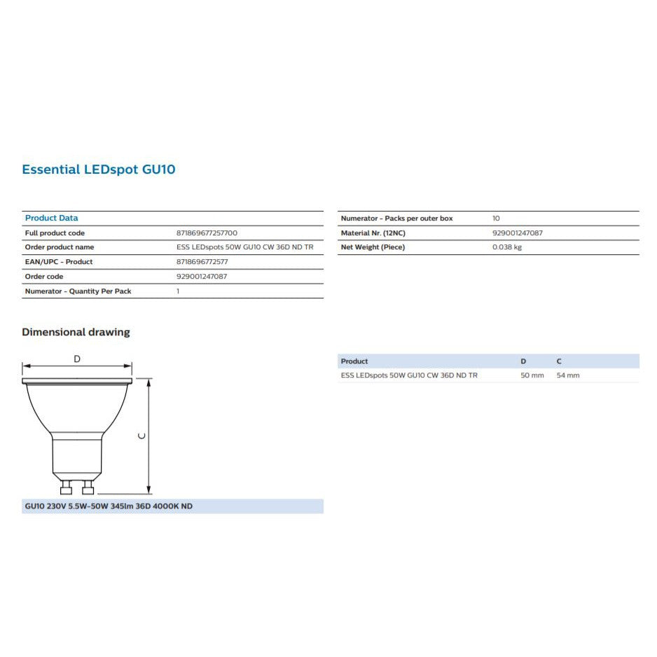 [Bundle Set] PHILIPS ESSENTIAL LEDspot GU10 4.7W 827 840 865