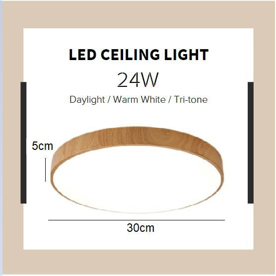 TML 24W 36W Nordic Minimal LED Ceiling Light Wood Laminate Frame Daylight Warm White Tritone Macaron