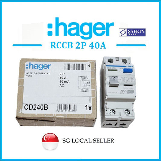 Hager 2P Double Pole RCCB CD240B 40A 30mA