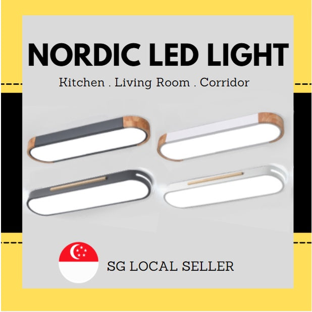 Nordic Wood Rectangular Linear Led Ceiling Light 24W Corridor Bedroom Balcony