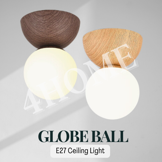 Pluto Globe Ball E27 Ceiling Light Wood Design Walnut Oak Wabi Sabi